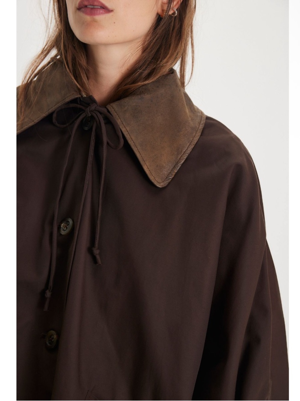 Free People Bailey Cape in Italian Mocha Brown Plaid Lined Tie Neck NEW Size M/L - Picture 5 of 11